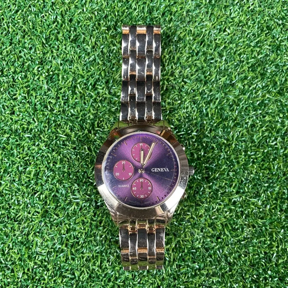 Geneva Ladies Quartz Purple Gold Stainless Steel Back Watch